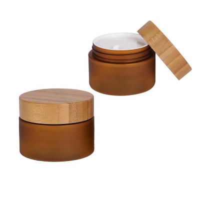 hot sale biodegradable nature food grade 5oz 150g cosmetic packaging frosted amber plastic jar with bamboo lid